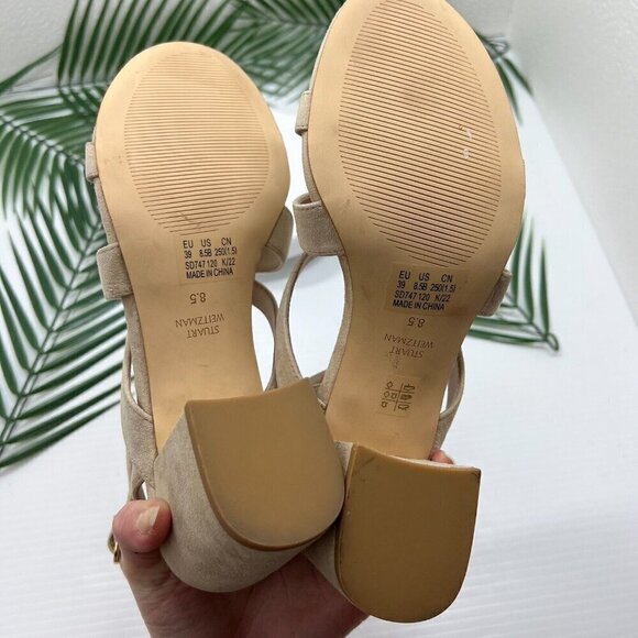STUART WEITZMAN Beige Ave Ankle 75 Suede Open Toe Ankle Strap Sandal 8.5B NWOB - Picture 9 of 12